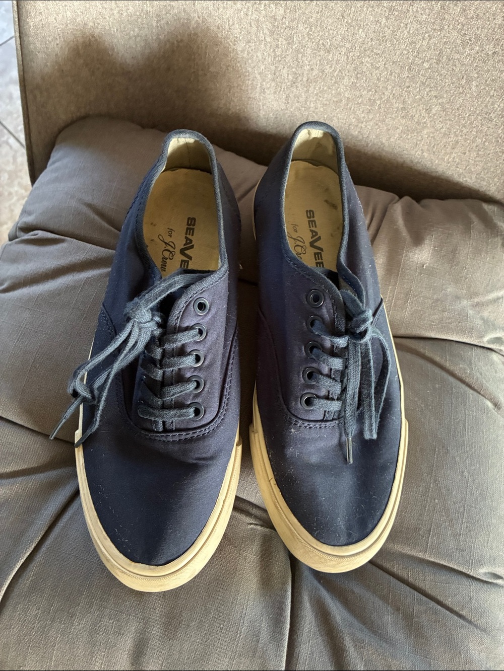 SeaVees Navy Canvas Low-Top Sneakers with Cream Soles